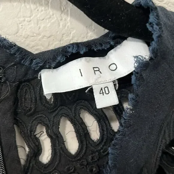 IRO Caity Embroidered Mini Dress, Black/Navy, Size 8 (40)